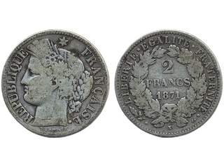 Coins, France. Third Republic, KM 817, 2  francs 1871 K. Bordeaux mint. Scarce. Gad. …