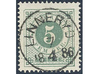 Sweden. Facit 30 used , 5 öre green. EXCELLENT cancellation LINNERYD 7.4.1886.
