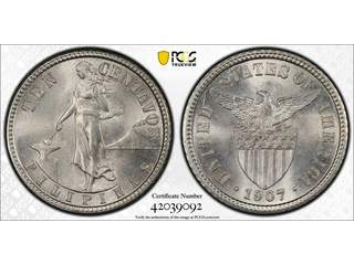 Filippinerna 10 centavos 1907, UNC, PCGS MS64