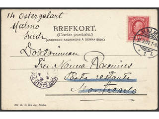 Sweden. Facit 54 cover , 10 öre on postcard sent from MALMÖ 31.3.04 to Monaco. Arrival …