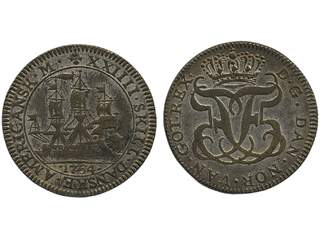 Coins, Denmark, Danish West Indies. Frederik V, KM 9 var, 24 skilling 1764. Contemporary …