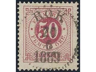 Sweden. Facit 48c used, 50 öre violet-carmine. EXCELLENT cancellation RÖK 20.6.1889.