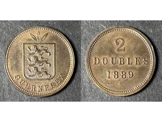Guernsey Queen Victoria (1837-1901) 2 doubles 1889 H, AU/UNC