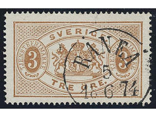 Sweden. Official Facit Tj1b used , 3 öre yellowish orange-brown, perf 14. Superb …