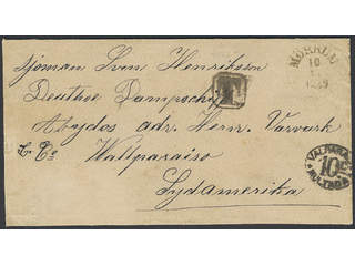 Sweden. K county. Foreign-related cover. Chile. Unpaid cover sent from MÖRRUM …