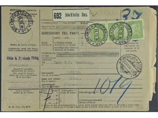 Sweden. Facit 195 cover , 3x145 öre on address card for parcel sent from STOCKHOLM BAN …