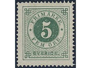 Sweden. Facit 19g ★, 5 öre dark green, smooth print. One slightly short perf. Superb …