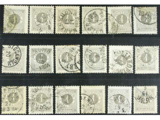 Sweden. Facit 29 used , 4 öre grey, eighteen used copies. Shades, varieties, …