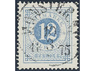 Sweden. Facit 21j used , 12 öre pale blue. EXCELLENT cancellation MÖNSTERÅS 10.3.1875.