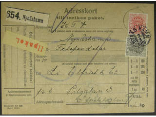 Sweden. Official Facit Tj54, 47 on cover, 10+50 öre on address card for urgent parcel …