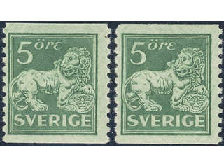 Sweden. Facit 140Accx ★ , 5 öre bluish green, type I, perf on two sides with vm lines, …