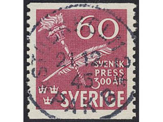 Sweden. Facit 360 used , 1945 The Press 60 öre red-carmine. EXCELLENT cancellation …