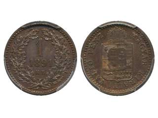 Coins, Hungary. Franz Joseph (1848-1916), KM 478, 1 krajczar 1891. Graded by PCGS as …