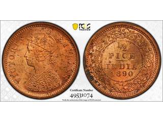 Indien Queen Victoria (1837-1901) 1/2 pice 1890, UNC, PCGS MS64RB