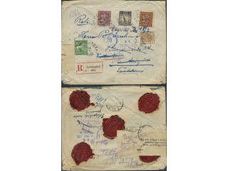 Sweden. Facit 164, 73, 104, 144A, 162 cover , 3+10+27/80+60+70 öre on registered 6-fold …