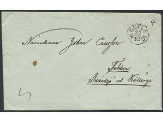Sweden. X county. GEFLE 27.12.1834, arc postmark. Type 4 on cover with content sent to …
