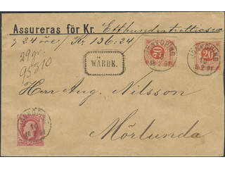 Sweden. Facit 45, 46 cover , 10+2x20 öre on insured cover sent from JÖNKÖPING 10.2.1891 …