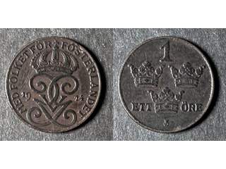 Sverige Gustav V (1907-1950) 1 öre 1914 öppen 4, 1/1+
