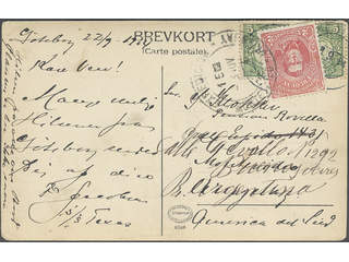 Sweden. Facit 79 cover , 2×5 öre on postcard sent from GÖTEBORG 22.9.14 to Uruguay, then …