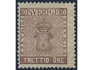 Sweden. Facit 11e2 ★, 30 öre brown, perforation of 1865. One weakly bent corner perf. …