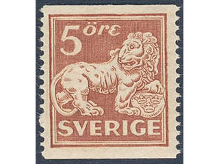 Sweden. Facit 142Ecc ★★ , 5 öre brown-red, type II, perf 13 with inverted wmk lines.