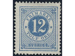 Sweden. Facit 32h ★, 12 öre dark blue - light blue on calendered paper.