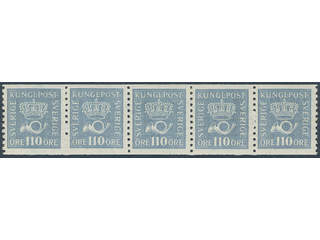 Sweden. Facit 169cx ★★ , 110 öre blue, with watermark lines in very fine strip of five.