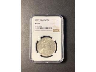 Straits Settlements Edward VII (1902-1910) 1 dollar 1908, XF, NGC MS60