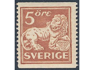 Sweden. Facit 142Ecc ★★ , 5 öre brown-red, type II, perf 13 with inverted wmk lines.