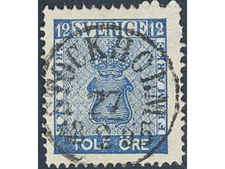 Sweden. Facit 9c2 used , 12 öre blue. EXCELLENT cancellation STOCKHOLM 27.2.1865.