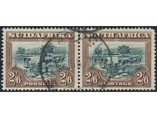 South Africa. Michel 37–38 used, 2s6p green/brown in pair. Short upper right corner. …