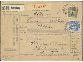 Sweden. Facit 77, 85 cover , 20 öre + 1 kr on address card for urgent parcel sent from …