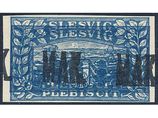 Denmark Schleswig. Facit 12 or Scott 12 (★) , 1920 Lion and Landscape 2 Mark blue double …