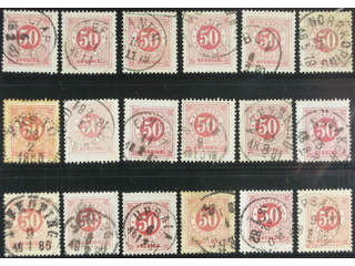 Sweden. Facit 36 used , 50 öre red, eighteen used copies. Shades, varieties, …