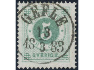 Sweden, Sverige, Sverige, Sverige. Facit 30e used, 5 öre pale bluish green. Superb …