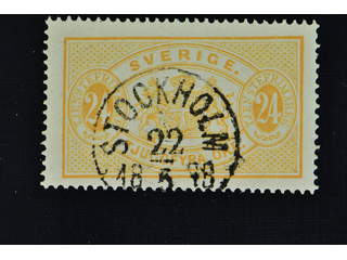 Sweden. Official Facit Tj7c used , 24 öre orange-yellow, perf 14. Beautiful example …