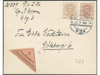 Sweden. Official Facit Tj42, 49 on cover, 3+15 öre on local cash on delivery printed …