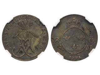 Coins, Sweden. Adolf Fredrik, SM 79a, 8 öre 1771. Vacker toning. Ex. Eric Newman. I …