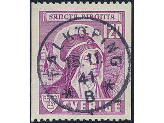 Sweden. Facit 336 used , 1941 St Bridget 120 öre rose-lilac. EXCELLENT cancellation …
