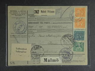 Sweden. Facit 165, 168, 144A cover , 10+80 öre + 2x1 kr on address card for parcel sent …
