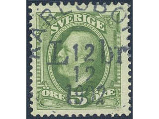 Sweden. Facit 52 used , 1891 Oscar II 5 öre green. EXCELLENT cancellation KARLSBORG LBR …