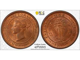 Ceylon Queen Victoria (1837-1901) 1 cent 1870, UNC, PCGS MS64RB