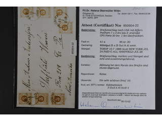 Sweden. Facit 41a on cover, 3 öre yellowish brown in seven copies on cover of lowest …