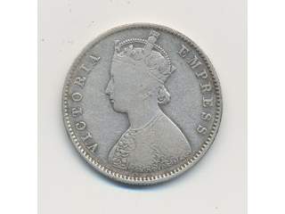 Coins, India. KM 491, 1/2 rupee 1886. 5,72 g. F-VF.