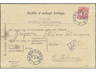 Sweden. Facit 82 cover, 10 öre on postal form No. 77 (Nov. 1917) cancelled GUSTAFSBERG …