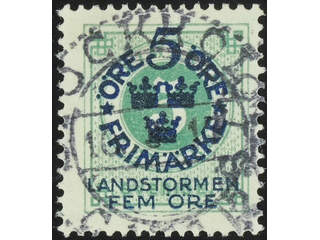 Sweden. Facit 108 used , 1916 Landstorm I 5+FEM / 5 öre green. EXCELLENT cancellation …