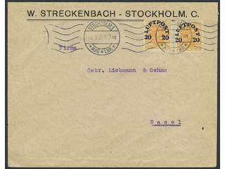 Sweden. Facit 137 cover , 2×20/2 öre on cover sent from STOCKHOLM 1 3.3.21 to Switzerland.