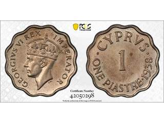 Cypern George VI (1936-1952) 1 piastre 1938, PCGS AU55