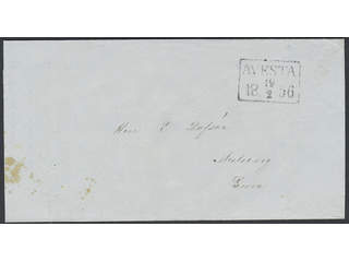 Sweden. W county. AVESTA 19.2.1856, rectangular postmark. Cover sent during the skill …