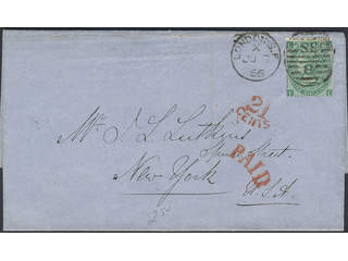 Britain. Michel 27 cover , 1865 Queen Victoria new types, large white letters 1s. green, …
